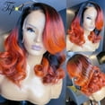 thumbnail image 2 of Lace Front Human Hair Wig with Baby Hair Ombre Orange Brazilian, 2 of 14