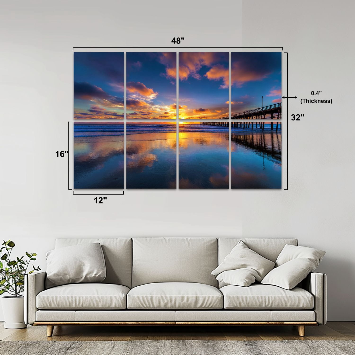 8 Pack Art Acoustic Panels Sound Absorbing San Clemente Pier Summer Sunset Decorative Soundproof Wall Panels Self Adhesive for Nursery Game Room Bedroom 48"x32"