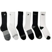 Fila Men's 6-Pack Color Block Stripes Half Cushion Crew Socks White/Black