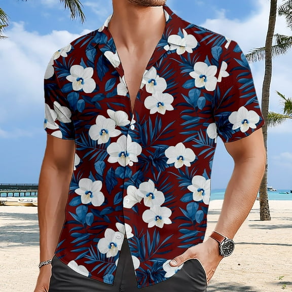 ZZHZGZ Fourth of July Shirts for Men European Beach Men Trendy Comfortable Loose Sports Foreign Trade Business Casual Collar Button Open Shirt Short Sleeve Shirt Xxxl