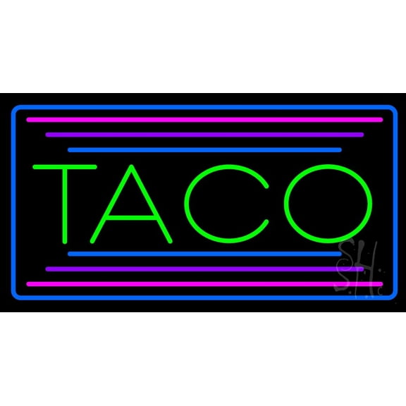 Green Taco LED Neon Sign 13 x 24 - inches, Clear Edge Cut Acrylic Backing, with Dimmer - Bright and Premium built indoor LED Neon Sign for restaurant window and interior decor.