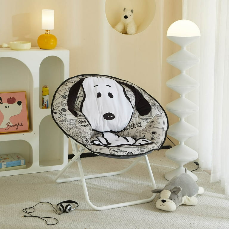 Snoopy Folding Saucer Chair for Teens and Adults, Black and White