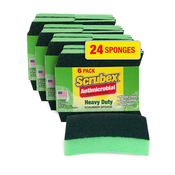 Scrubex Heavy Duty Odor Resistant Scrub Sponge, Multi-Purpose Sponge for Kitchen and Household, Safe for Non-Coated Cookware (24 sponges)