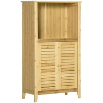 YYAo Bathroom Cabinet, Storage Cabinet,Bamboo Floor Cabinet Bathroom Floor Cabinet with Multiple Shelves and Doors, Natural