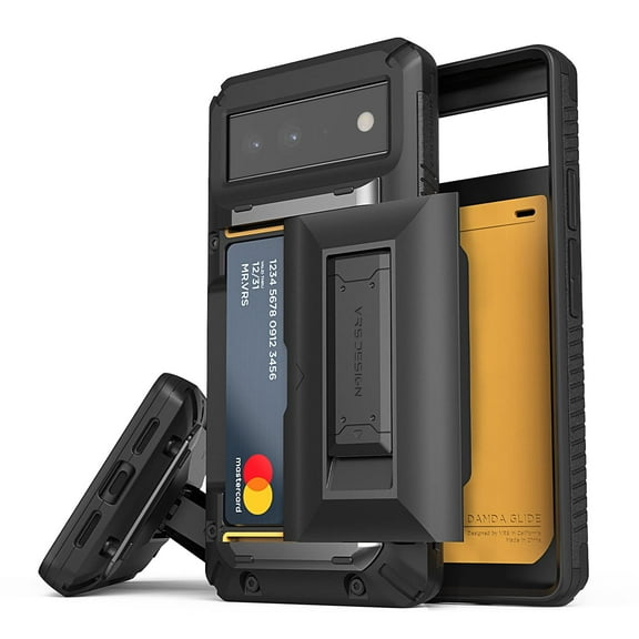 VRS Design Phone Case for Google Pixel 6, [Damda Glide Hybrid] Functional Sturdy Wallet Case with Kickstand (Black)