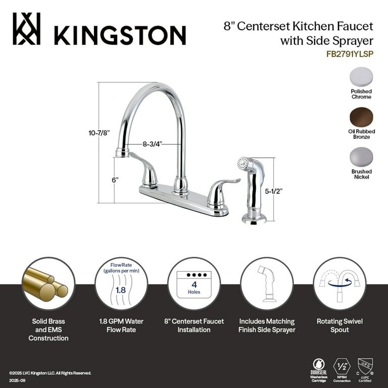 Kingston FB2798YLSP Yosemite Two-Handle 4-Hole 8