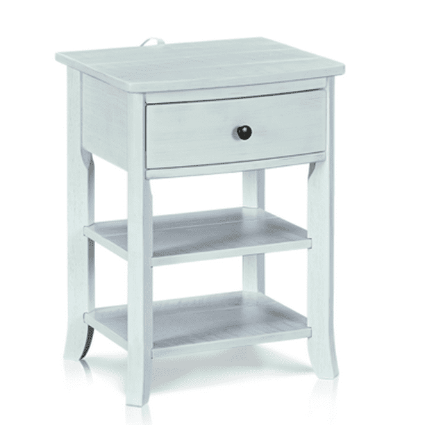 Musehomeinc Rustic Wood 3 Tier Nightstand With Storage Shelf And Drawer White Washed Finish Walmart Com Walmart Com