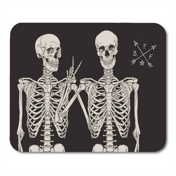 SIDONKU Skull Human Skeletons Best Friends Posing Over Vintage Halloween Drawn Mousepad Mouse Pad Mouse Mat 9x10 inch