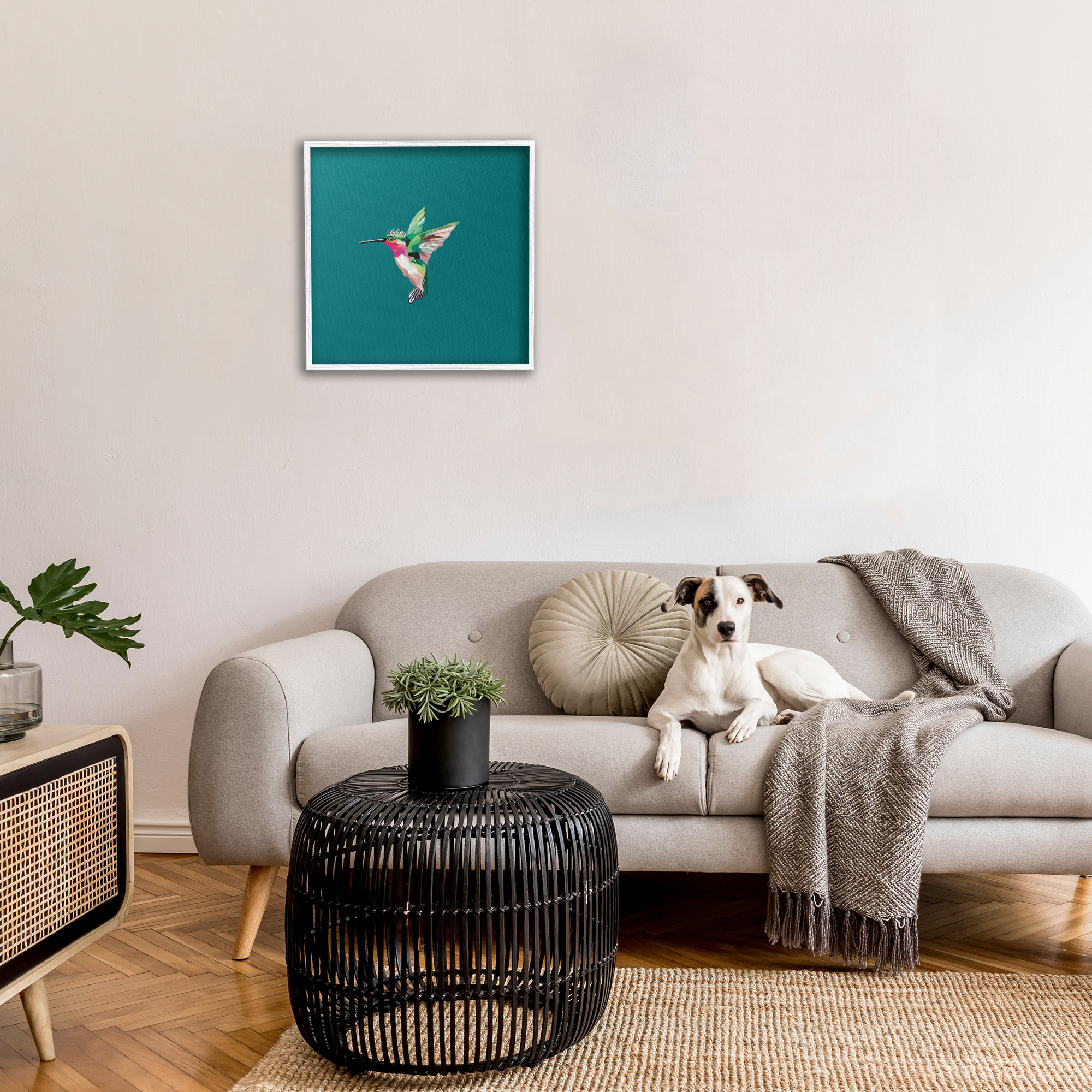 Stupell Industries Hummingbird with Crown Animals & Insects Painting White Framed Art Print Wall Art, 24 x 24
