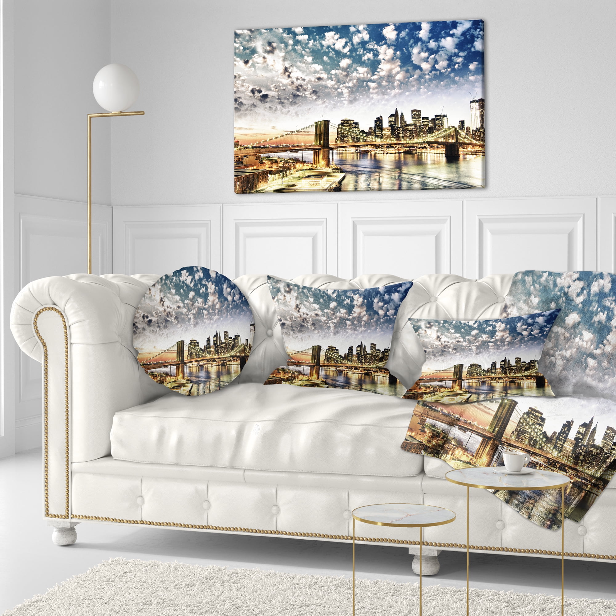Designart New York City Manhattan Skyline - Cityscape Photo Throw Pillow - 12x20