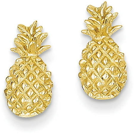 14k Yellow Gold Polished and Textured Pineapple Post Earrings - 1.4 Grams