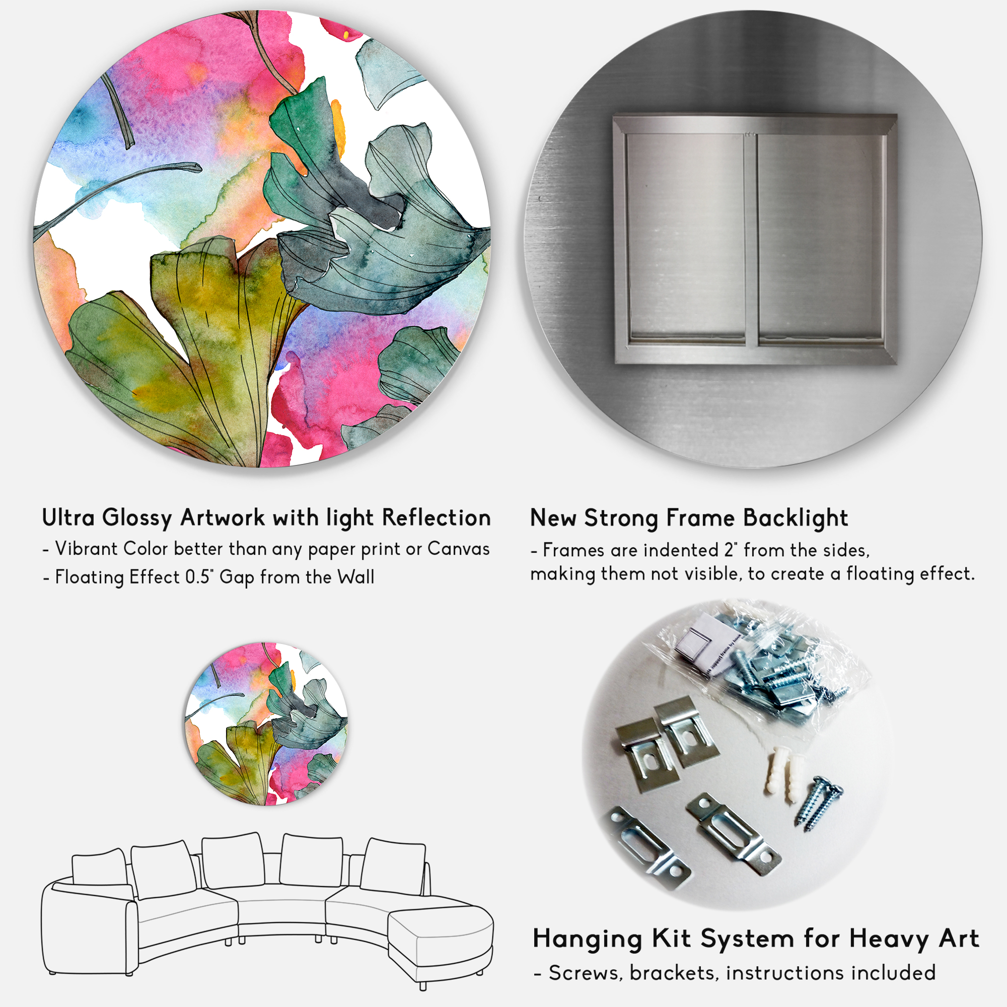 Designart 'Abstract Ginkgo Biloba Leaf Foliage' Traditional Circle Metal Wall Art 23x23 - Disc of 23