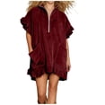 thumbnail image 2 of Women's Casual Short Sleeve Dress with Turndown Collar and Zipper Pocket, 2 of 6