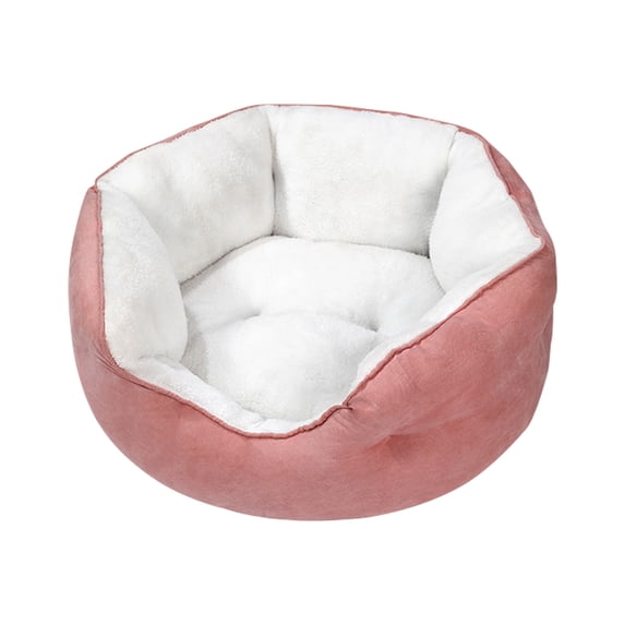 Dog Bed, Cat Beds for Indoor Cats,Pet Bed for Puppy and Kitty,Round Super Soft Plush Flannel Puppy Beds with Slip-Resistant Bottom,M,24.8*20.8*7.8inch,Pink