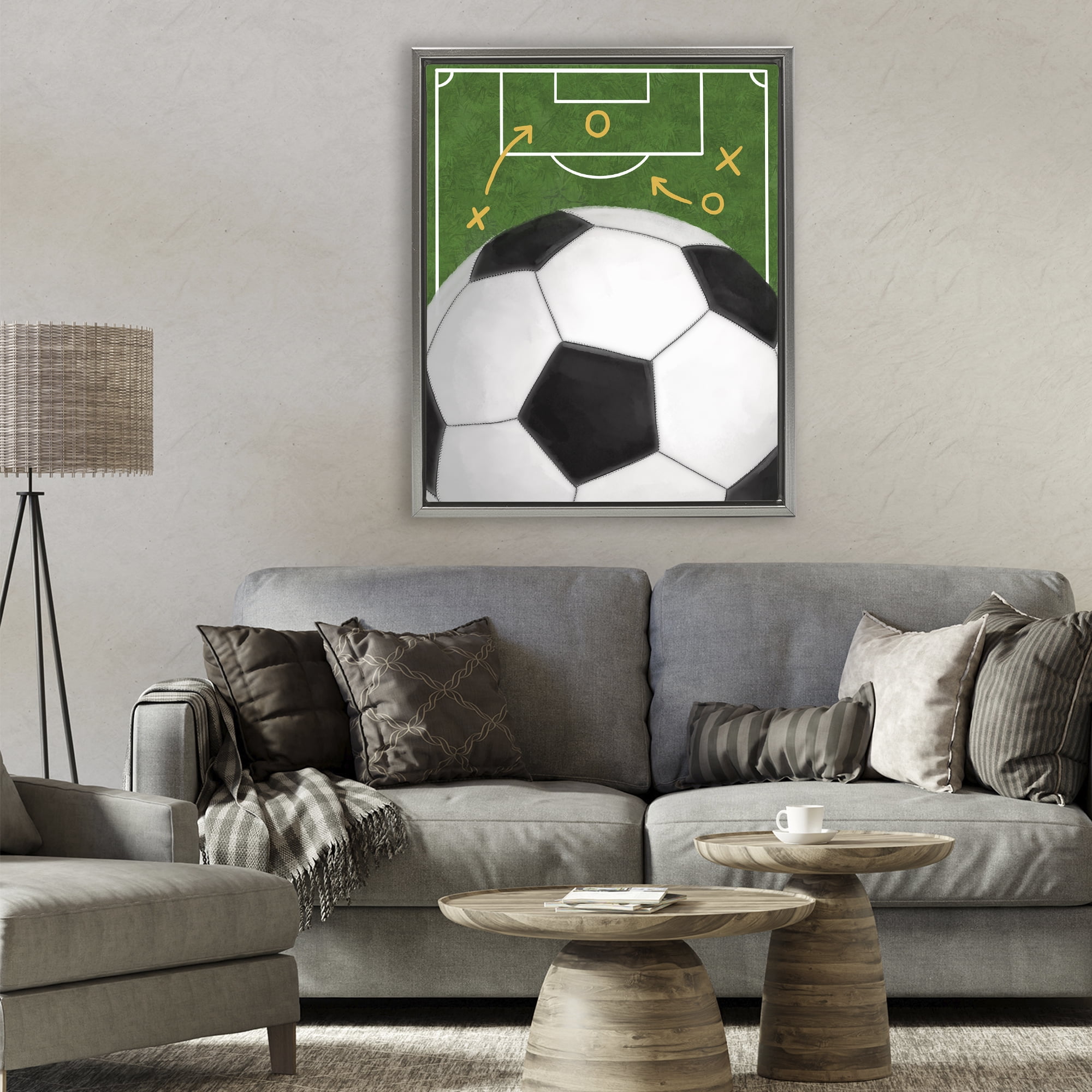 Stupell Industries Soccer Field & Ball Gray Framed Floater Canvas Wall Art, design by Jennifer Stith