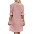 thumbnail image 6 of Deago Summer Dresses for Women V Neck Ruffle Short Sleeve Solid Color Casual Loose Shirt Dress (Pink, S), 6 of 9