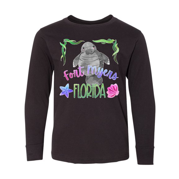 Inktastic Fort Myers Florida Cute Swimming Manatee Long Sleeve Youth T-Shirt