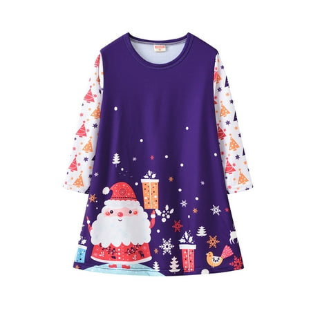 

Children Kid Christmas Print Casual Long Sleeve Warm Girls Dress Jumper Clothes