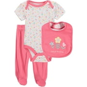 Bon Bebe Girls 0-9 Months Floral Bodysuit Pant Set with Bib(Coral 0-3 Months)