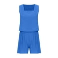 thumbnail image 2 of Virmaxy Womens Stylish Outfit 2 Piece Set 2024 Two Piece Casual Linen Shorts Top Fashionable Clothing Summer Vacation Set Blue M, 2 of 3