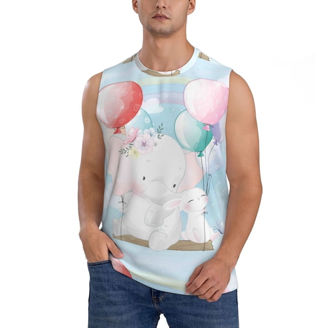 Bingfone Cute Elephant Pattern Men's Tank Tops Workout Sleeveless Tee Shirts Running Beach Tanks for Men-3X-Large