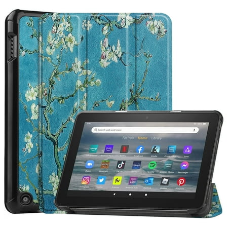 Case for Kindle Fire 7 Tablet 12th Generation, 2022 Release,Fire 7 Tablet Case for Kids,Premium Protective Light Weight Folio Stand Cover with Auto Wake/Sleep for Amazon fire 7" Tablet,Plum Bossom