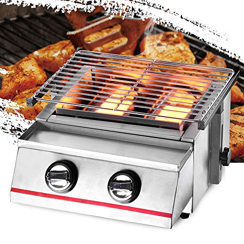 OUKANING 2Burner Stainless Steel Barbecue Table Top LPG Grill Griddle