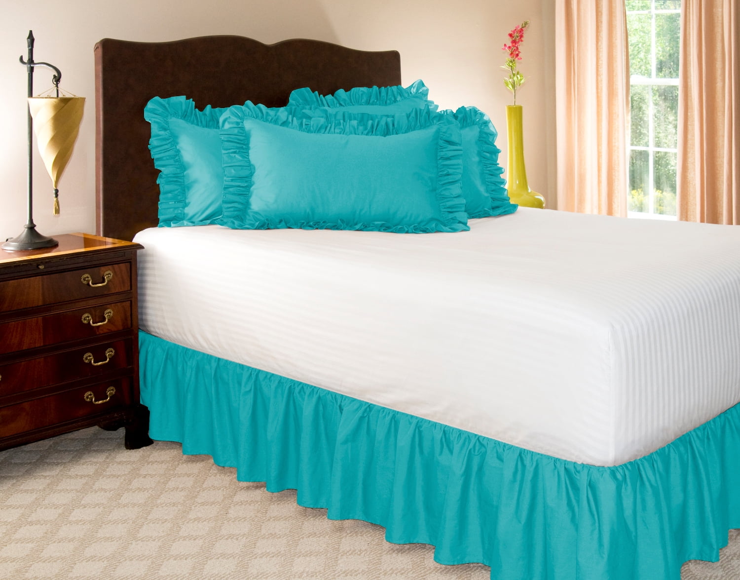 Harmony Lane Ruffled Bed Skirt 21 Inch Drop, Olympic Queen, Aqua