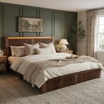 thumbnail image 2 of EnHomee Wood Bed Frame King with Headboard Bed Frame with Storage Shelf and Drawers Farmhouse Bed Frame with 2 Drawers & Charge Station & LED Light, Walnut, 2 of 10