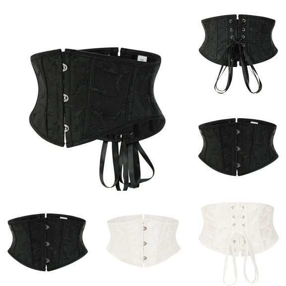 Feancey Womens Gothic Corset Tops Strapless Lace Up Bustier Waist Trainer Halloween Vintage Printed Underbust Corsets Body Shaper Top Black XXL