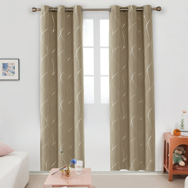 Deconovo Silver Wave Foil Print Blackout Curtains Grommet Light