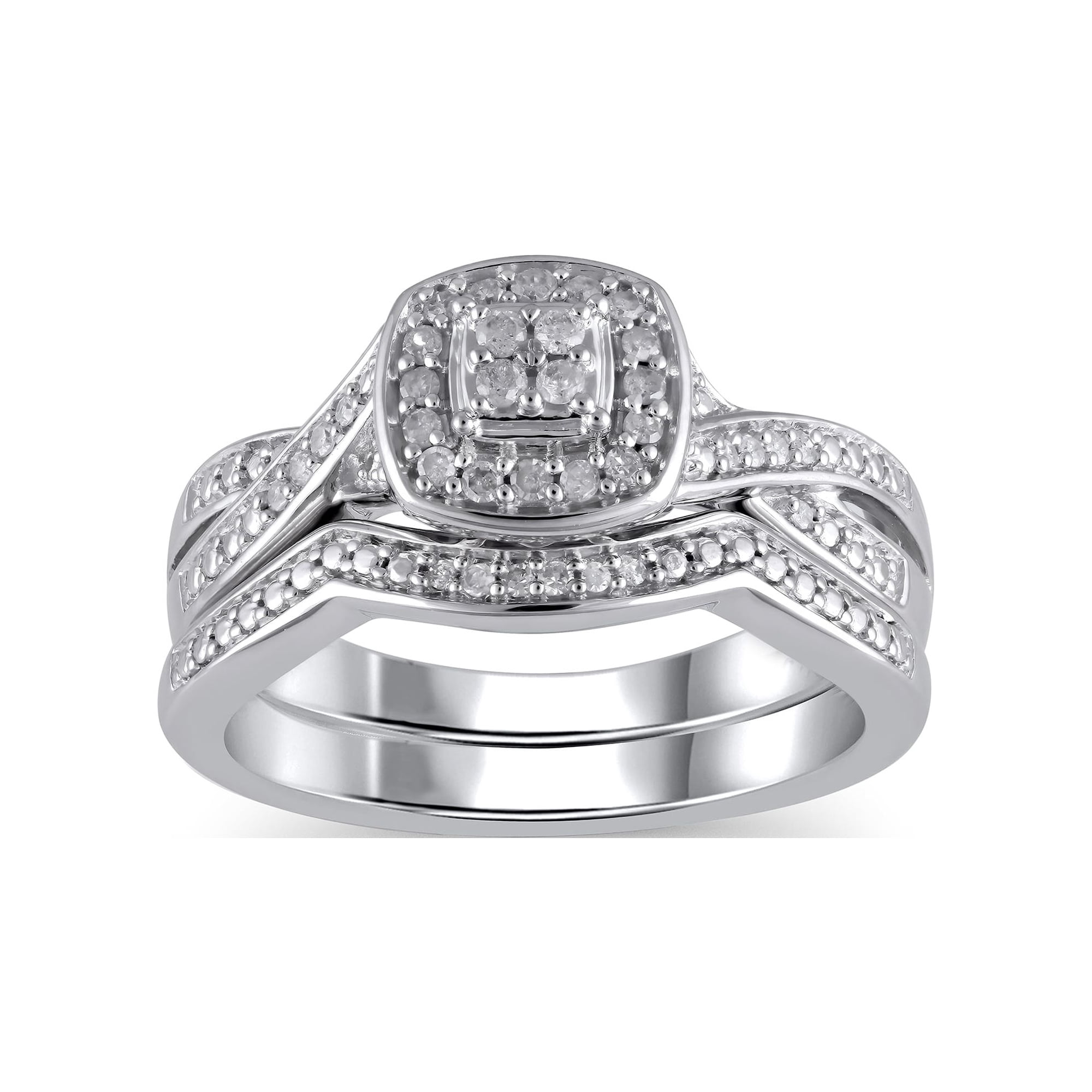 1/5 Ct Forever Bride Diamond Halo Composite Women's Bridal Set Ring in 925 Sterling Sil