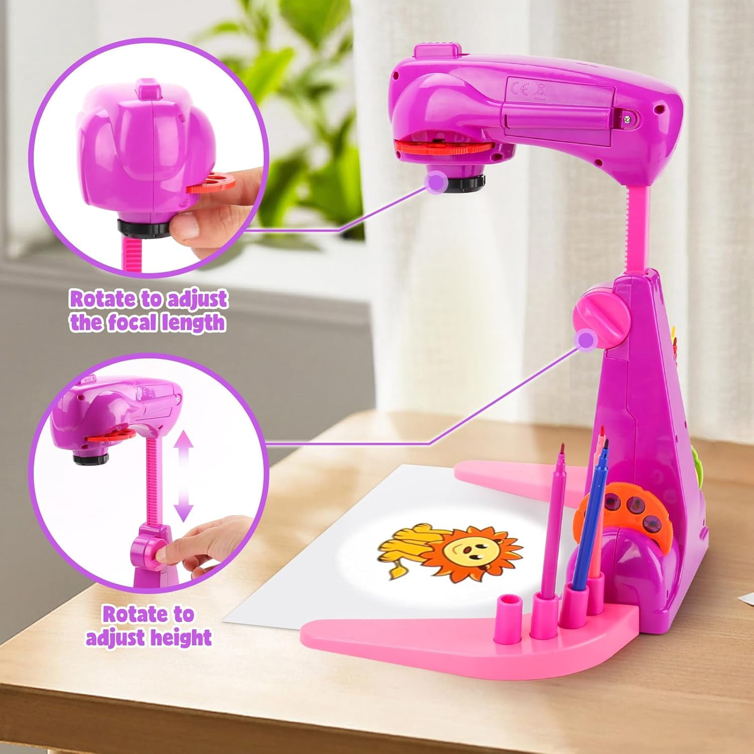 Wiher Kids Drawing Projector, Tracing and Drawing Projector Toys for Girls Aged 3+,Kids Smart Projector with 32cartoon patters and 12color Brushes for Children Learn to Draw and Sketch (Pink)