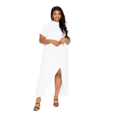 Mock neck back cape dress White 3XL