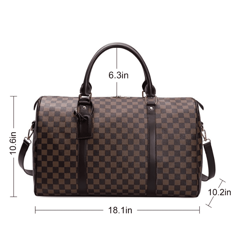 Skearow Checkered Duffle Bag,21L Large Capacity Luggage Bag,PU Vegan  Leather Overnight Bag,Travel Weekender Satchel Shoulder Bag White Checkered  Small Size:18.11x10.24x10.63 