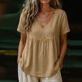 thumbnail image 4 of Plus Size Spring Cute Casual Tops Women's Spring And Summer Short Sleeved Solid Color Short Sleeved Mesh Splicing T-Shirt Coffee Xxl, 4 of 6