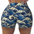 thumbnail image 2 of Balery Japanese Water Wave Pantalones cortos de entrenamiento estampados para mujer, sin costuras, ajustados, para gimnasio, yoga, correr, deportes, ejercicio activo, fitness.-Small, 2 of 8