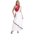 thumbnail image 3 of CHICTRY Women Greek Toga Roman Hero Queen Tunic One Shoulder Ruffles Maxi Gown Dress Burgundy S, 3 of 7