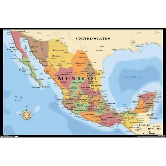 Map - Mexico Wall Poster, 22.375" x 34" Framed