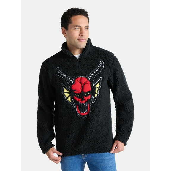Netflix Stranger Things Men's and Big Men's Plush Fleece Quarter Zip Sweatshirt, Sizes XS-3XL
