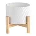 thumbnail image 2 of MMTX 6" CERAMIC CHEVRON PLANTER W/ WOOD STAND, WHITE, 2 of 6