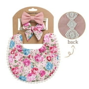 3Pcs/Set Baby Bibs&Headbands Kid Tassel Saliva Towel Floral Print Double Side Boys Girls Bandana Burp Cloths Feeding Smock Stuff 11