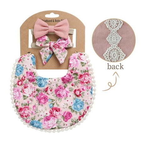 3Pcs/Set Baby Bibs&Headbands Kid Tassel Saliva Towel Floral Print Double Side Boys Girls Bandana Burp Cloths Feeding Smock Stuff 11