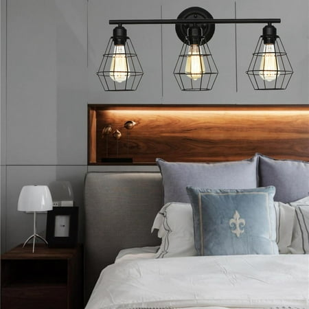 

3-Light Industrial Bathroom Vanity Light Metal Wire Cage Wall Sconce Wall Lamp