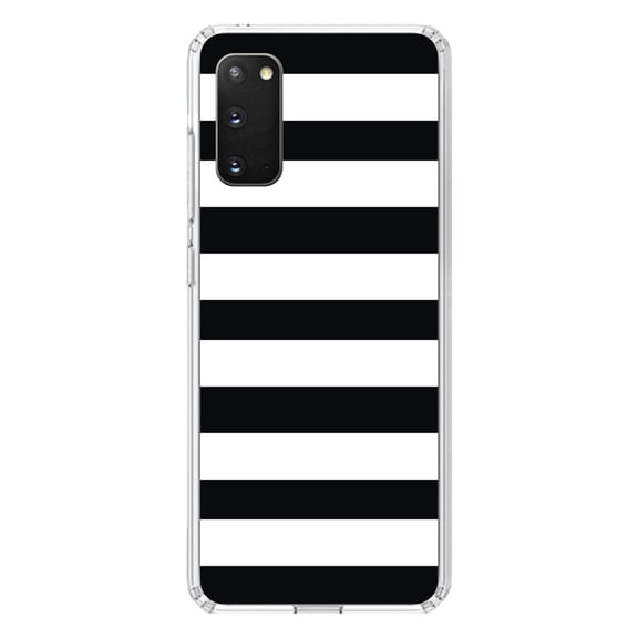 DistinctInk Clear Shockproof Hybrid Case for Galaxy S20 ULTRA / 5G (6.9" Screen) - TPU Bumper, Acrylic Back, Tempered Glass Screen Protector - Black & White Bold Horizontal Stripes