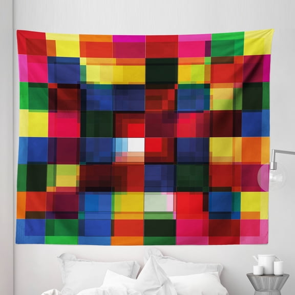 Abstract Tapestry, Halftoned Colorful Mosaic Pattern Squares Digital Like Effect Tile Grid Print, Fabric Wall Hanging Decor for Bedroom Living Room Dorm, 5 Sizes, Multicolor, by Ambesonne
