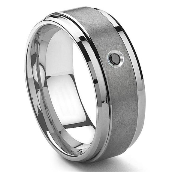 Titanium Kay Tungsten Carbide 9MM Black Diamond Comfort Fit Mens Wedding Band Ring with Stepped edges Sz 12.0