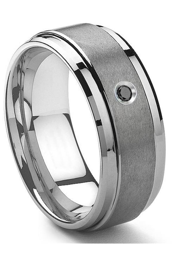 Tungsten Carbide 9MM Black Diamond Comfort Fit Mens Wedding Band Ring with Stepped edges Sz 12.0