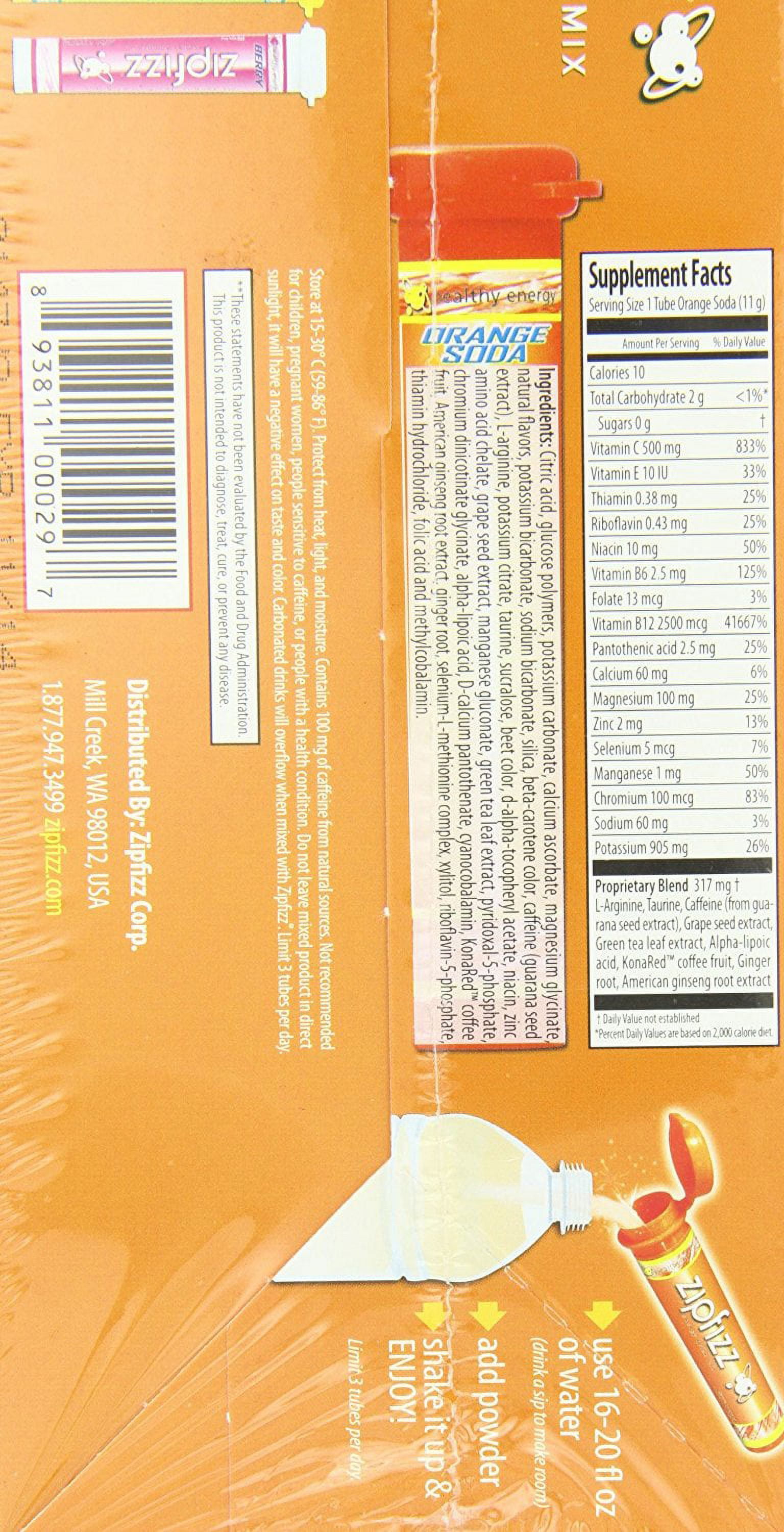 Zipfizz Energy Drink Mix, Orange Soda, 20 Tubes, 0.39 oz (11 g) Each