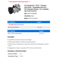 thumbnail image 2 of A/C Compressor - DV13 - 6 Groove - with Clutch - Compatible with 2012 - 2014 Hyundai Veloster 1.6L 4-Cylinder (Up To 02/19/2014) 2013, 2 of 2